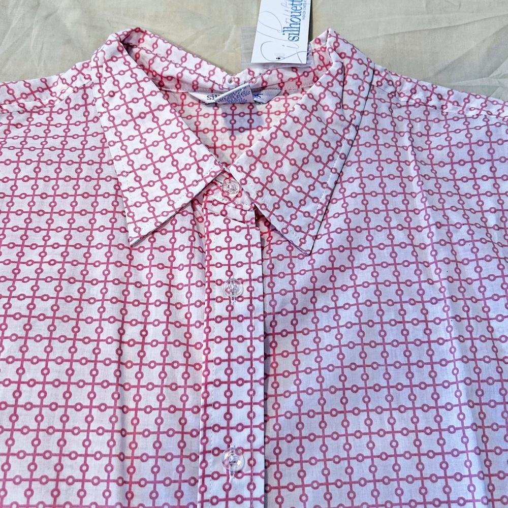 BLOUSE, 100% COTTON, PINK & WHITE, SIZE 3X, BUTTON FRONT, SLEEVELESS, HIGH LOW
